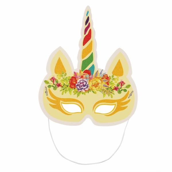 Party Rainbow Unicorn Paper Mask For Kids Glitter Surface Finishing