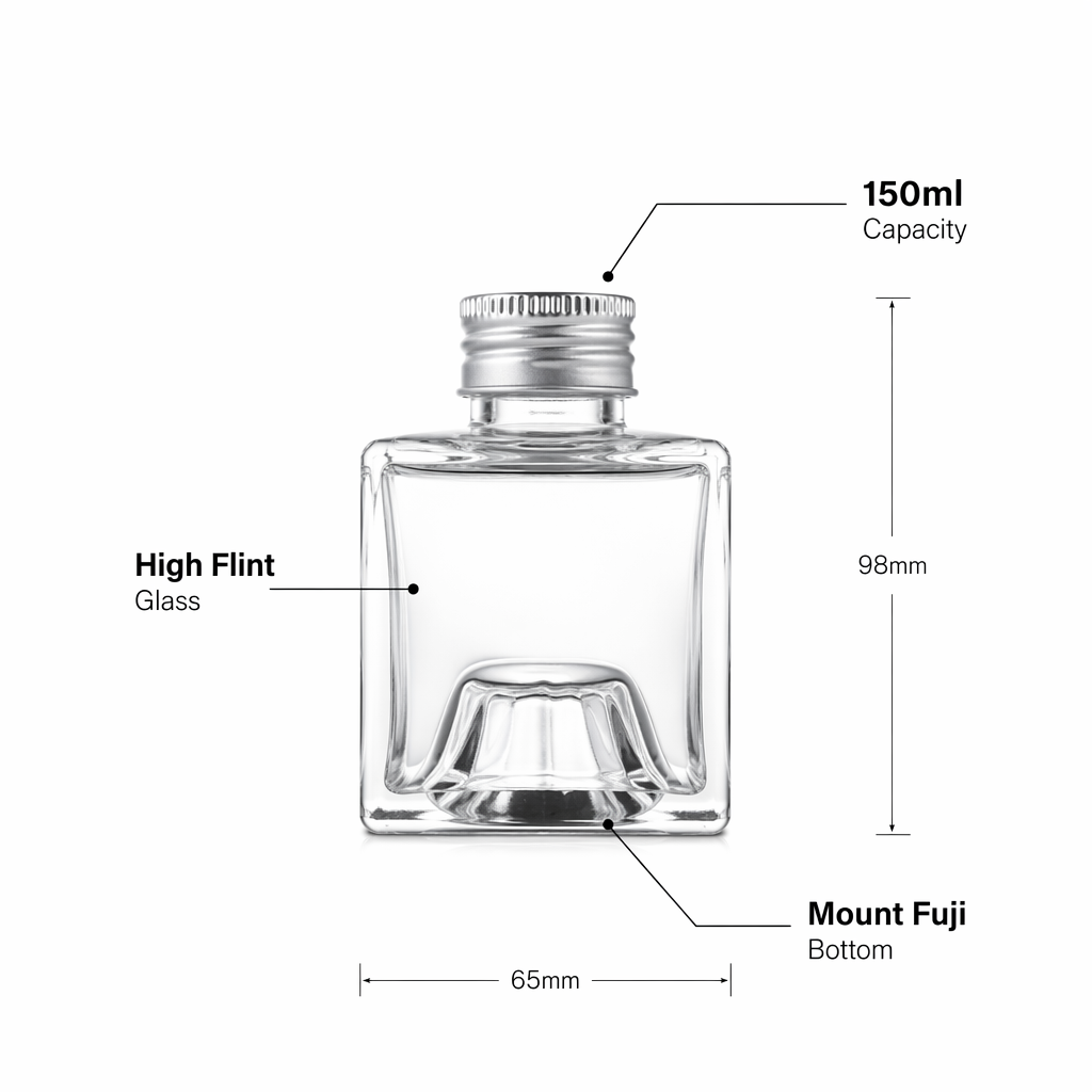 Square Shape Mount Fuji Bottom Borosilicate Glass Bottle For Whiskey Spirits