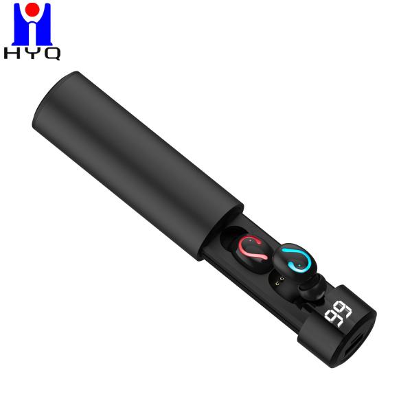Digital Display Power Bank Earphones Cylindrical Black Battery Case Little Bean Eadbuds