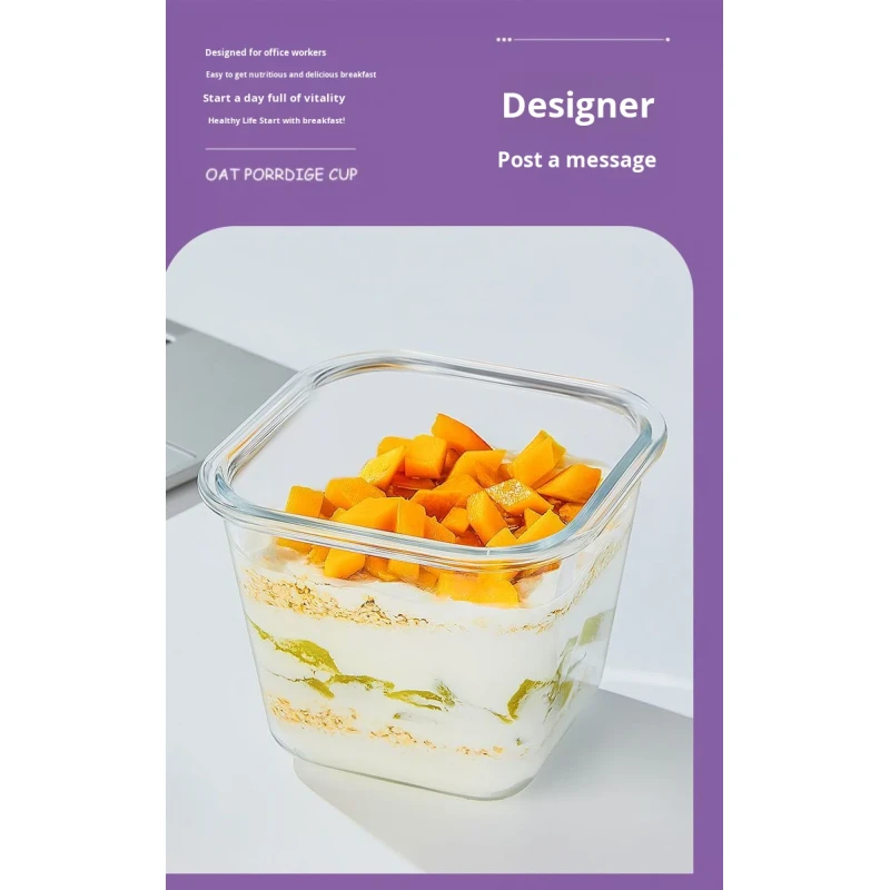 Large Capacity 850ml Microwave Refrigerator Safe Square Glass Food Container with Sealed Lid