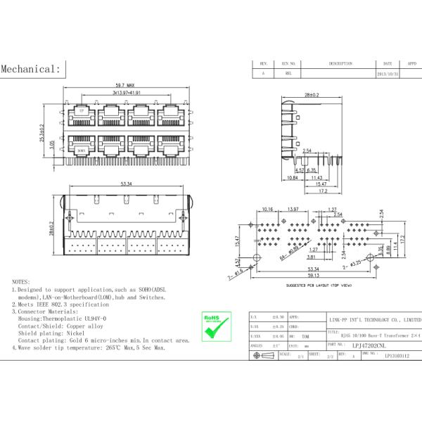J2042H3ANL штабелировало переключатели LPJ47202CNL локальных сетей порта RJ45 Jack 2x2
