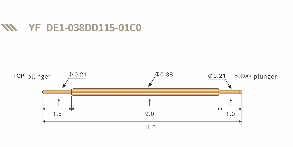 Double plunger, push fit test probe for fine pitch components.