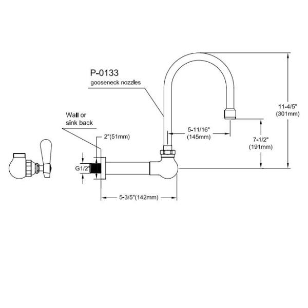 Wall Mounted Kitchen Bathroom 9816-P3 Commercial Sink Faucet