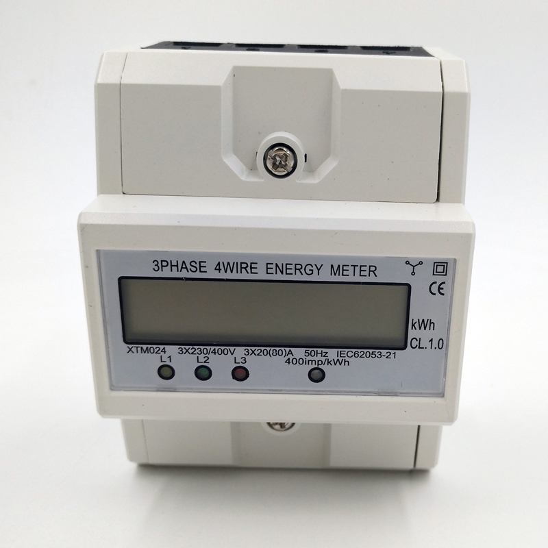 3 Phase 4 Wire  Energy Meter XTM024 Series Din Rail Smart Digital  KWH Meter 3*20(80)A 380V