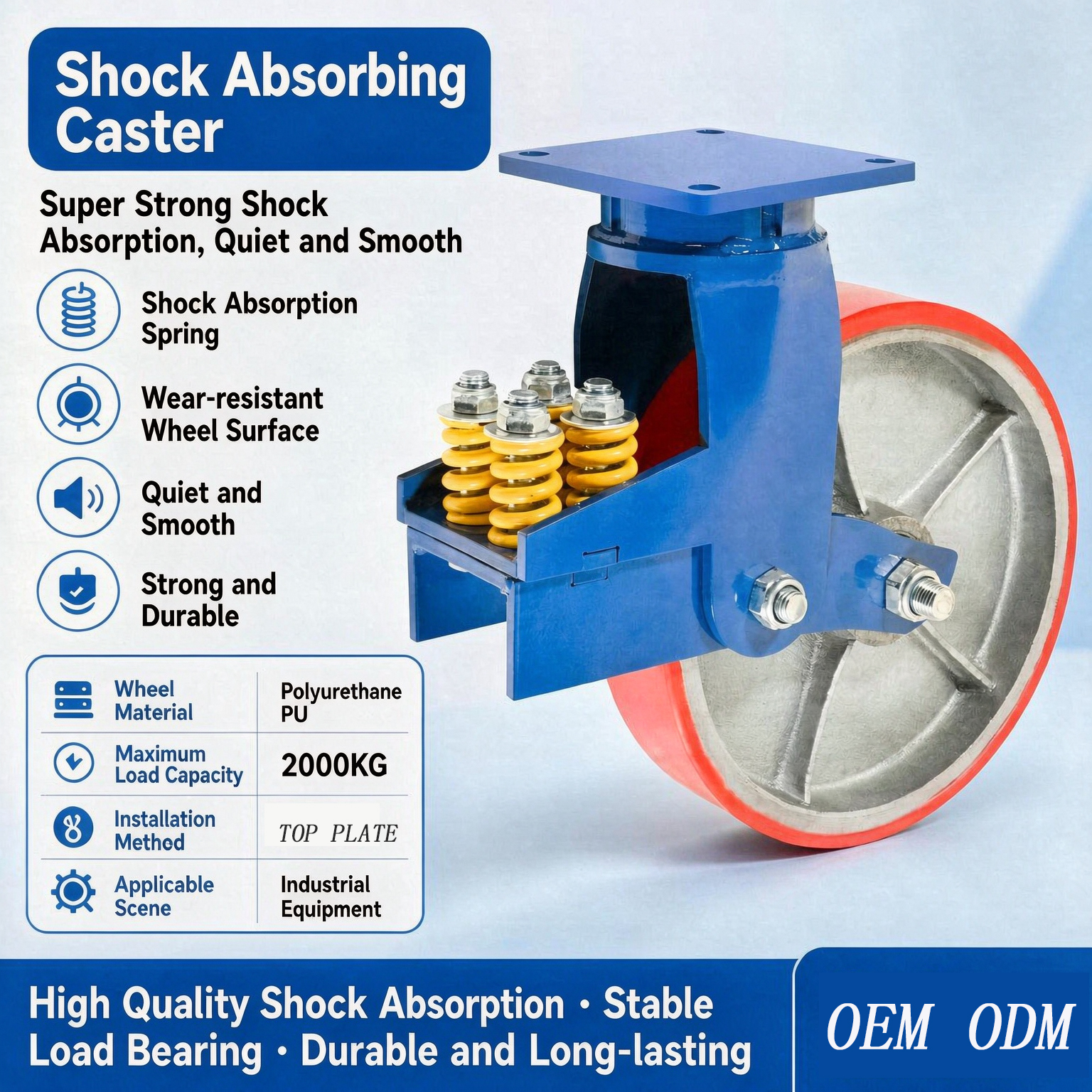 Super Heavy Duty Flat Iron Core Caster 2,000 kg Capacity Rigid / Swivel / Brake 10 × 3 FORGING & ROLLING MILL