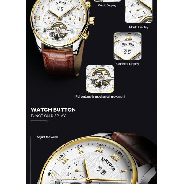 KINYUED Business Power Reserve Automatic Movement Luxury Watches For Men Automatic Skeleton Watch