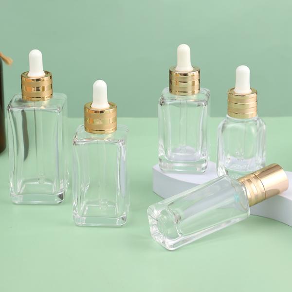15ml 30ml 50ml Unique Green Square Glass Bottle Cosmetic Oil Glass Dropper Bottles Sealing Type Dropper Industrial Cosmetic