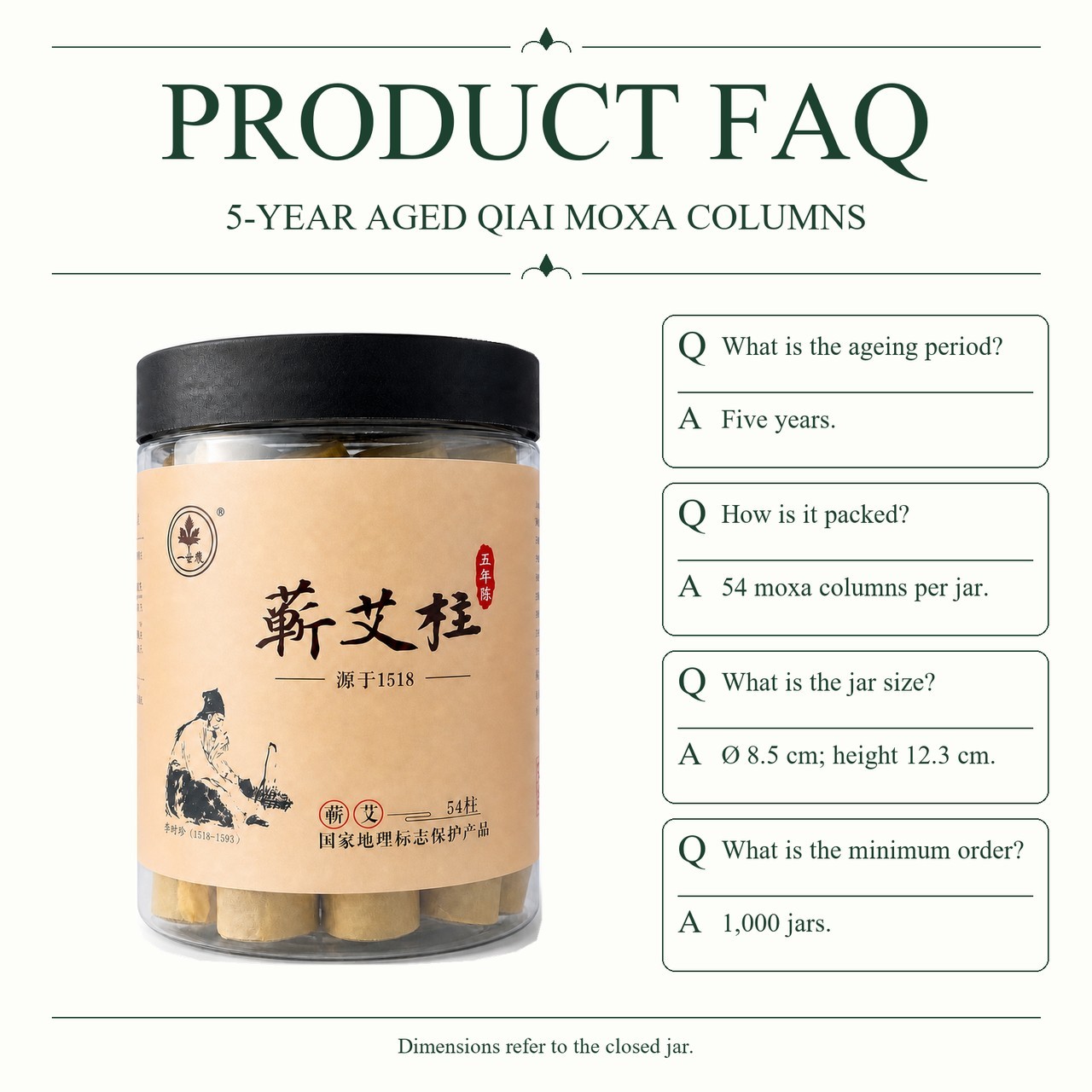5-Year Aged Qiai Moxa Columns in a 54-Piece Jar for Wholesale Supply