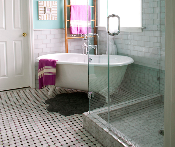 Arabescato Carrara White Italian Stone Mosaic Tile With Octagon Black Dots