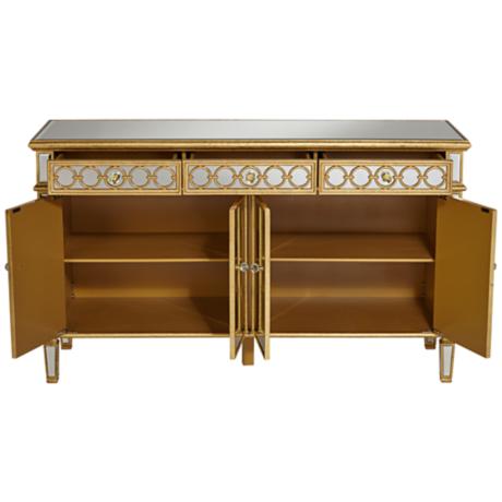 Living Room Cabinet Modern 4 Drawers 4 Doors Buffet Cabinet Table with Mirrored Finish
