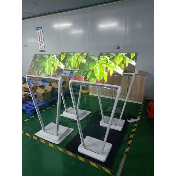 30 inch High Brightness Transparent OLED Display Stand Full Color Capacitive Touch Ag Glass Floor Stand for Welcome Display