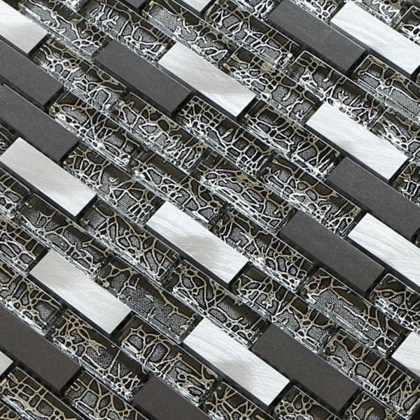 Classical black and white glass mix metal mosaic puzzle pattern perfect for office