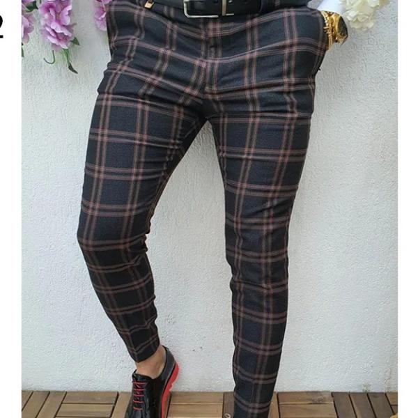 Light Wash Digital Print Polyester Trousers Multi-style Slim-fit Plaid for Casual Men