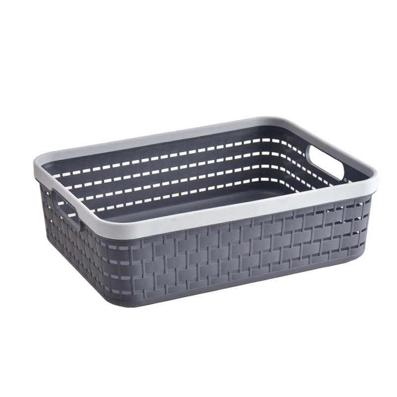 Plastic PP Storage Basket Linen Texture Portable Organizer Bin for Study Books Toys Clutter Organization