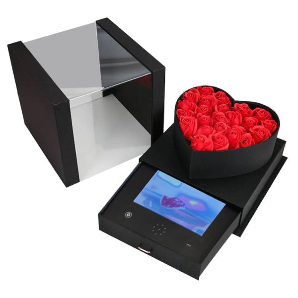 BIRTHDAY SET LUXE HEART SHAPE INVIT ROSE FLOWER JEWELRI WHOLESALE BROCHURE SCREEN LCD VIDEO GIFT BOX