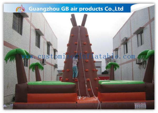 Outdoor Brown Mountain Inflatable Rock Climbing Wall For Teenagers Games