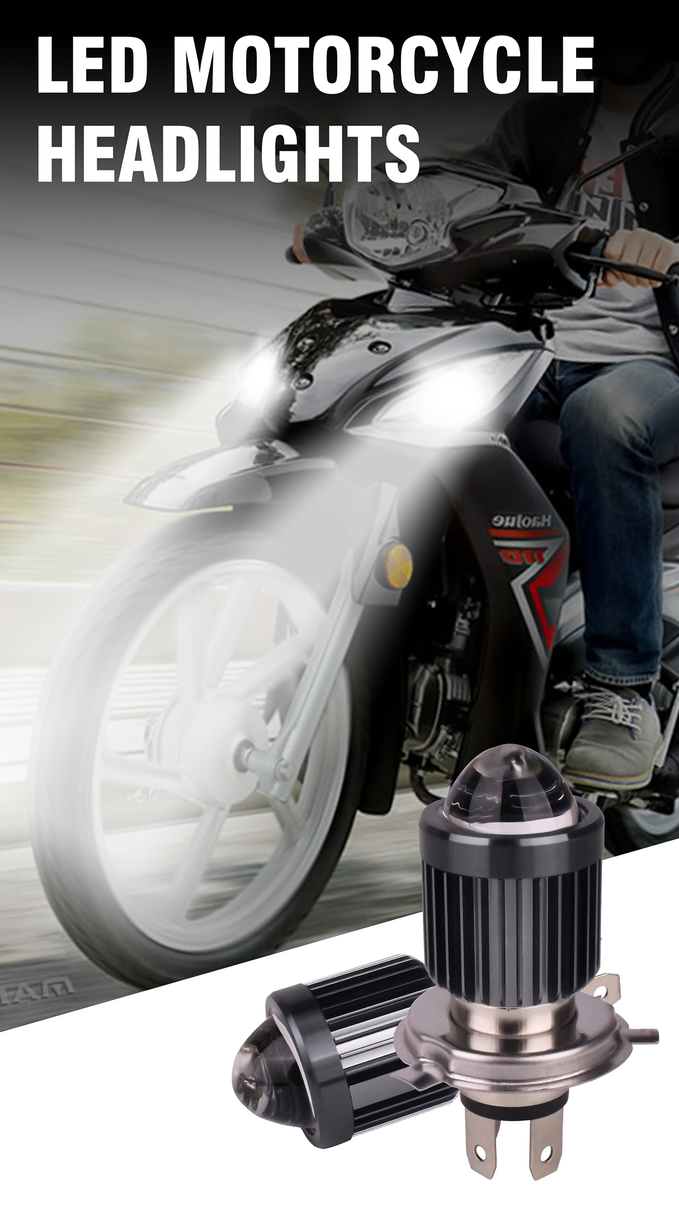 9V - 80V Motorcycle Bulb 1200LM Motorbike LED Bulbs Smart Temperature Control