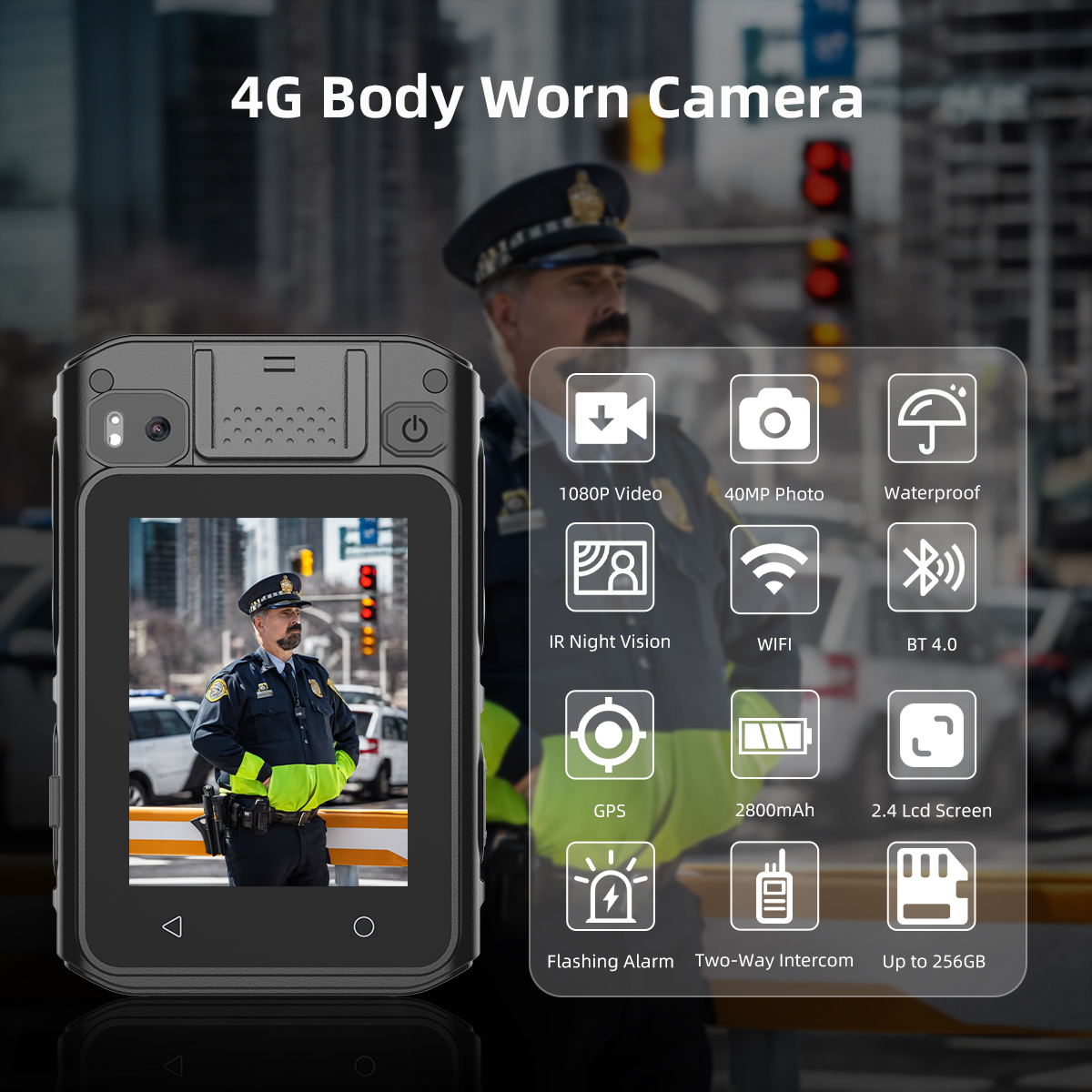 Portable 4G Body Worn Camera HD 1080P 40MP 2.4'' IR Night Vision Waterproof Body Camera With WIFI&GPS&BT Function