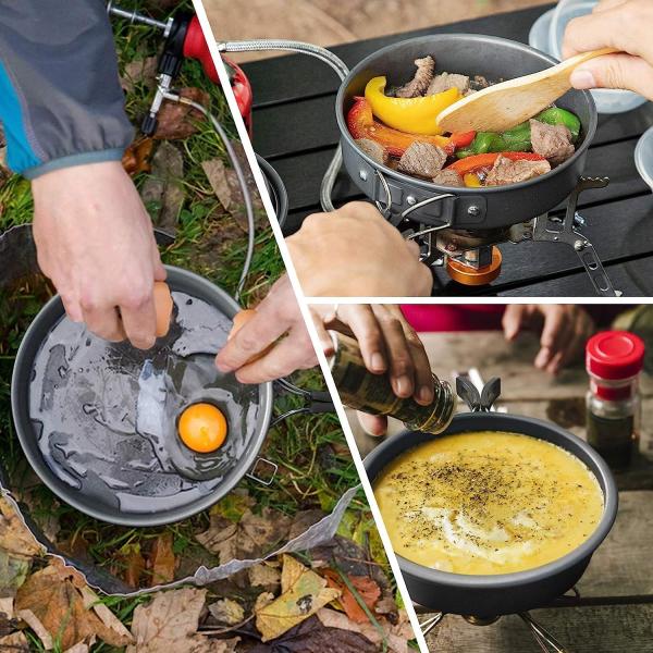 Stainless Steel Camping Outdoor Cookware Mess Kit Set, Folding Cookset Camping Teapot and Pans Set Equipment