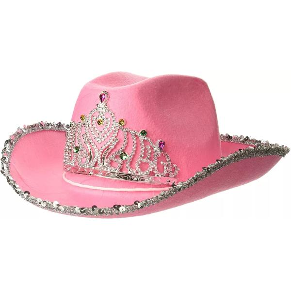 Feathered Border Pink Western Cowboy Hat with Light Pink Crown and Customizable Logo