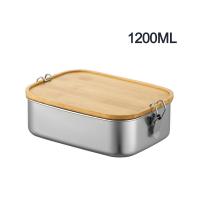 1200 ml Caixa de almoço Bento de metal aço inoxidável tampa de bambu