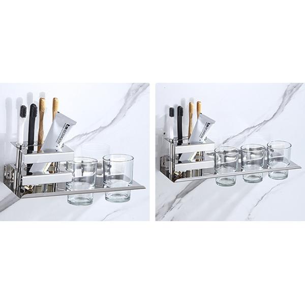 Multifunctional Wall Mounted Bathroom Shelf , Stainless Steel Toothbrush Holder OEM