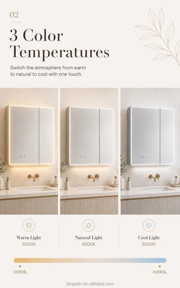 Kingstin Customizable Aluminum LED Mirror Cabinet with 3 Color Lighting and Interior Storage for Modern Bathrooms | 8+ Years