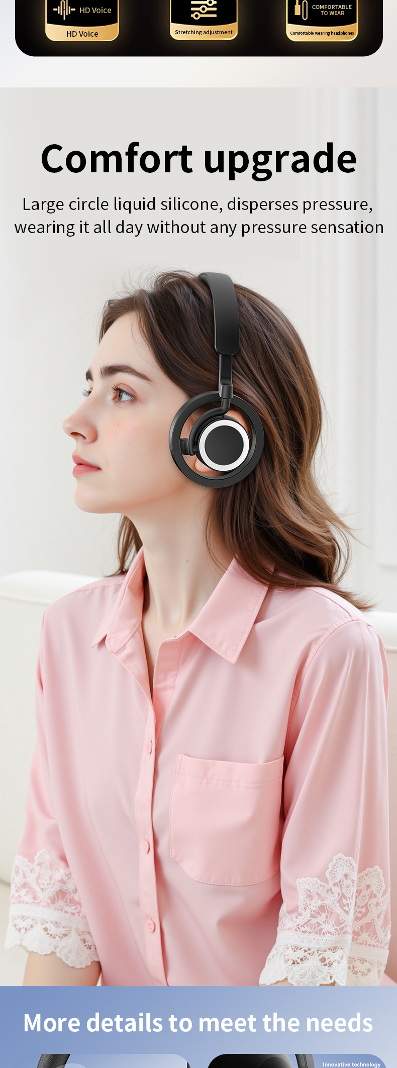 GR800 Open‑Top Open Ear Headphones, Directed Music Transmission Wireless Bluetooth Headset, 360° Surround Sound, Long Battery Life Over‑Ear Open Ear Stereo Headphones for Sports & Daily Use