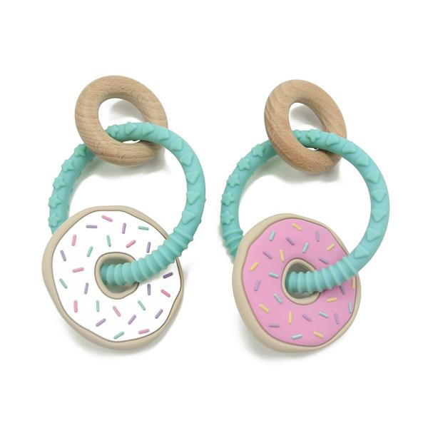 OEM Natural Beech Wood BPA PVC Free Silicone Wood Teether For Toddlers