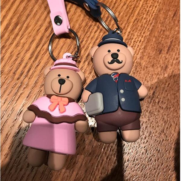 Hot Sale 3d Brown Bear Doll Soft PVC Keychain Key Holder With Silicone Wristband, Big Production Stock, Best Couple Gift