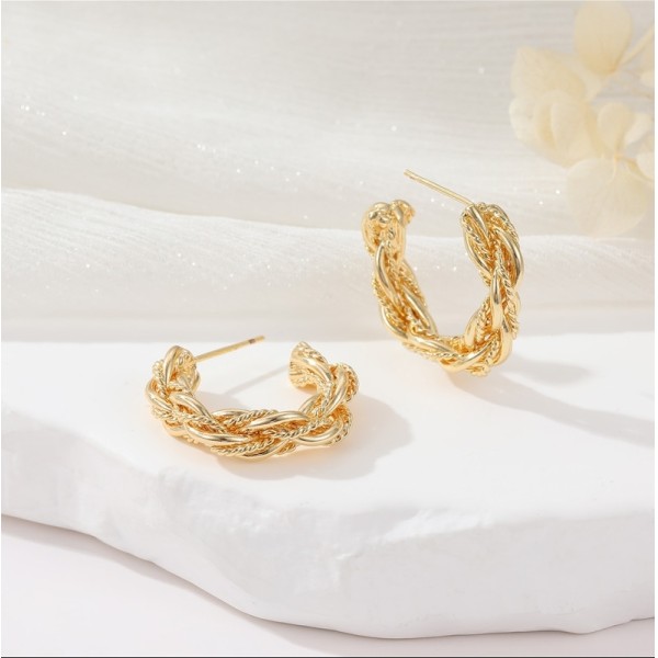 Popular Silver Needle Fashion C Ring Earring Vintage Old Gold Folded Irregular Women's Jewelry Earrings