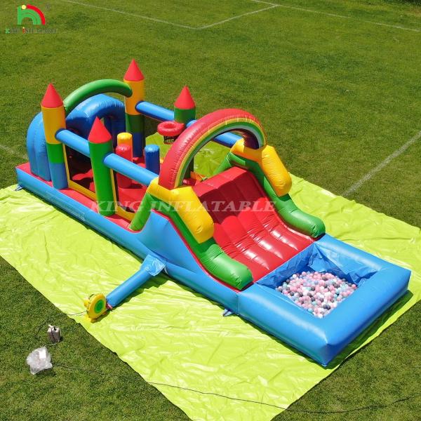 Kids Outdoor Party Inflatable Obstacle Bounce House With Slides , Ball Pit , Climbing , Obstacles , Blower