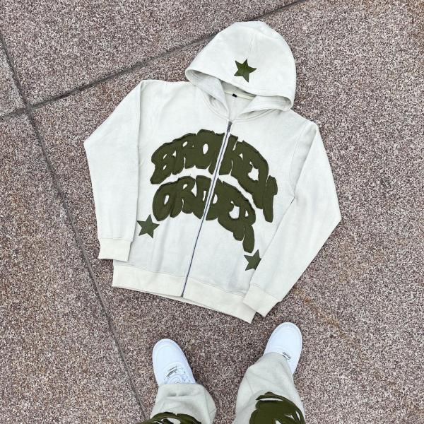 Custom Streetwear Heavyweight Cotton Vintage Distressed Patch Applique Embroidery Tracksuit