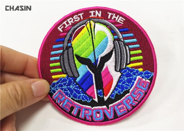 Rock Music Clothing Embroidery Patches Round 100 % Embroidery Twill Fabric
