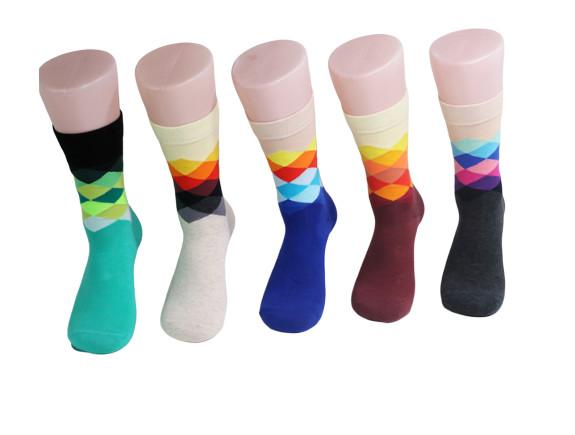Creative Trendy Mens Socks Colorful Design Cotton Material Custom Logo Dress Crew Socks