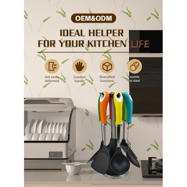 Kitchen Household Utensil Set with Non-Stick Cooking Tools and Stainless Steel Handle