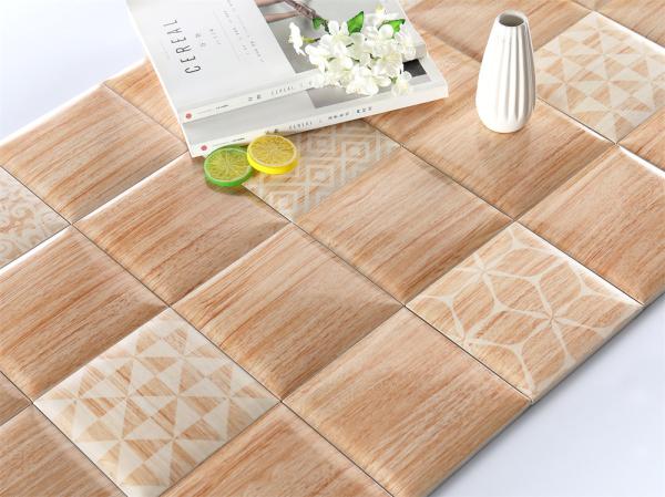 Light Yellow Wood Grain Wall Tile 152x152mm White Body Clay