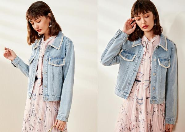 OEM Denim Jacket Women Embelishment Light Wash Trucker Elegant Style