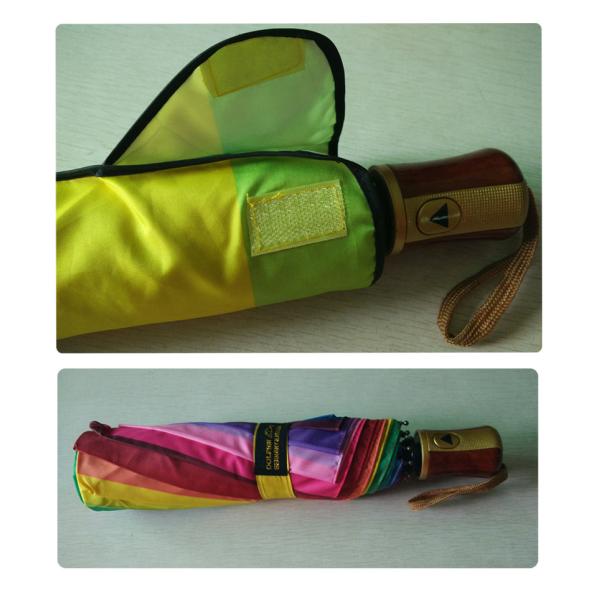 Windproof Rainbow Two Folding Umbrella With 8mm Metal Shaft