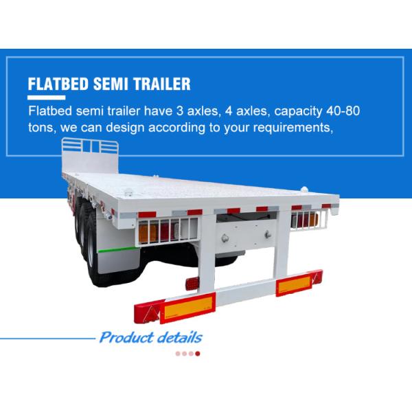 Double Axles 3 Axle Flatbed Semi Trailers with One Piece Tool Box and Jost Support Leg