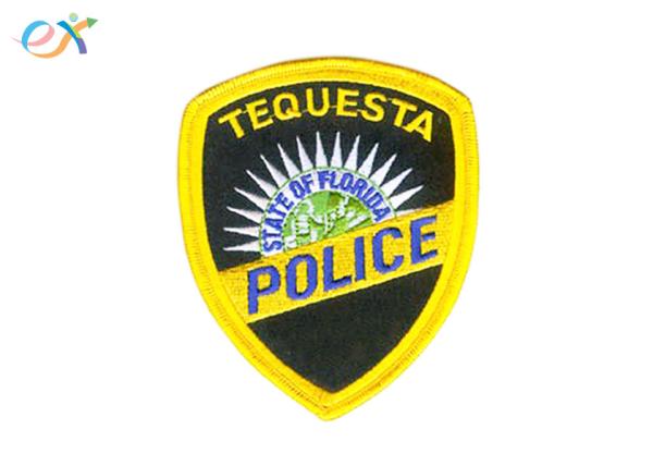 Twill Fabric Police Embroidered Patch Iron On Backing With Yellow Merrowed Border
