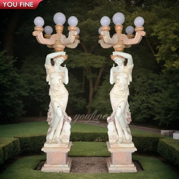 Road Lighting Marble Figure Stone Sculpture for Garden Lamp