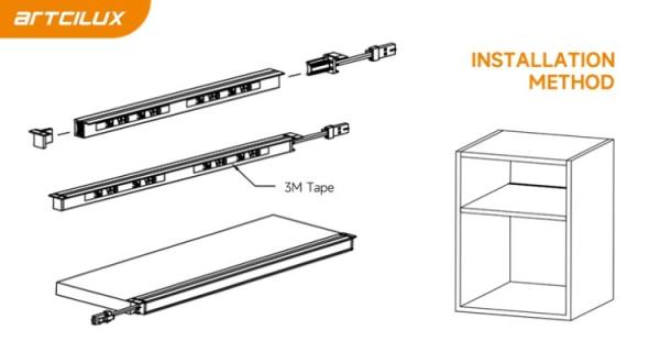 A260A Aluminum PC Laminate Light 150-2000x8.5x11mm Ra 90 DC12V 5W/m 2835/168PCS/m MANUAL SWITCH Glass Thickness 5-10mm