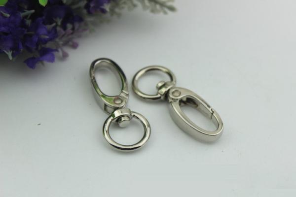 High quality custom nickel color 15 mm round shape eye bolt snap hooks for sling bags