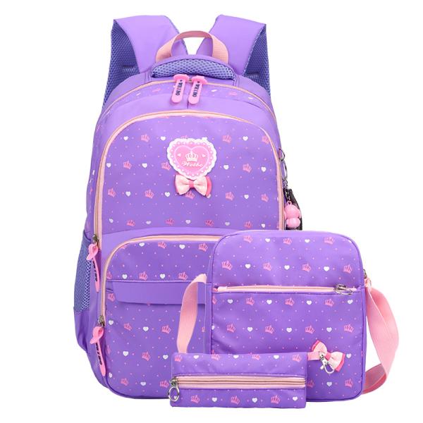3pcs Set Primary Student Girls Backpack School Bag with Nylon Cartoon Pattern