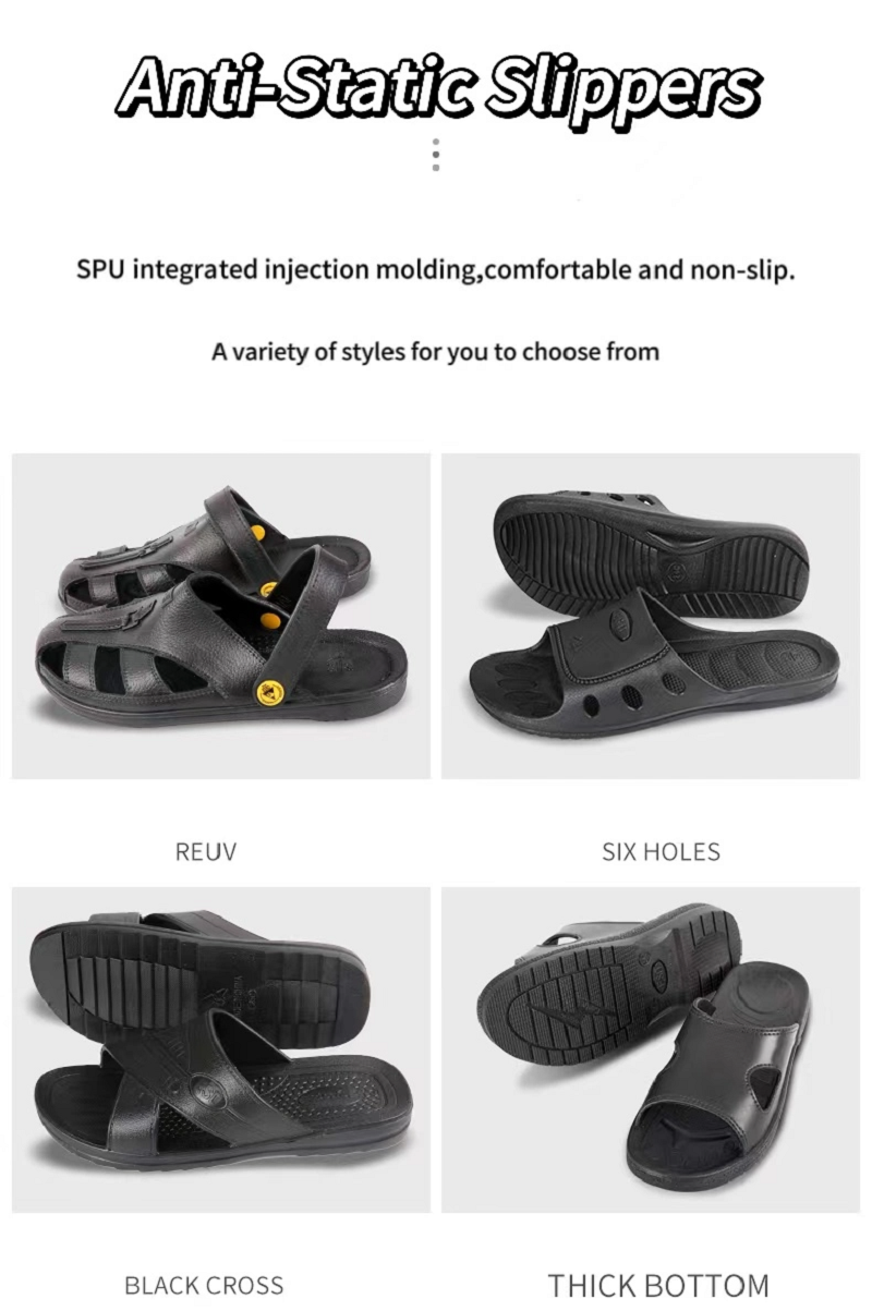 Factory ESD Anti Static SPU Slippers Black Six-Hole Cleanroom Workshop Safety Comfortable Anti-Slip