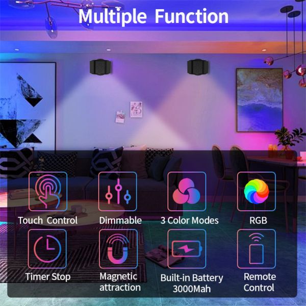 Charging time 3h Rechargeable Wireless RGB Wall Light Modern Design Custom Ambient Room Decoration Lamp