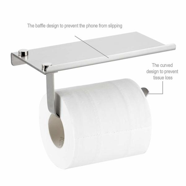 Stainless Steel Toilet Paper Holder / Commercial Toilet Roll Holder With Shelf