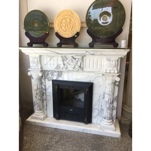 Customized Size Beige Marble Fireplace Surround With Polished / Drawing Surface