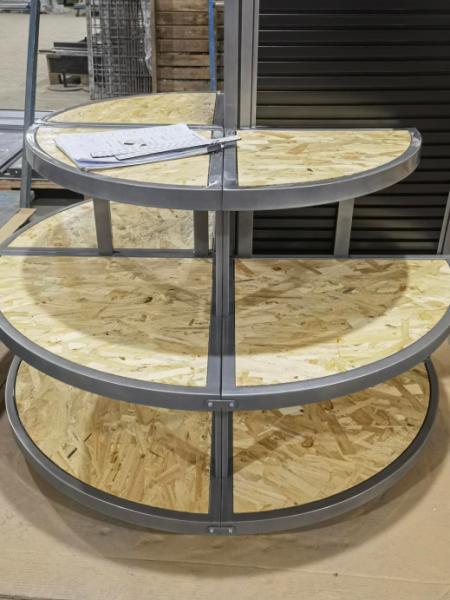 Multi Tiered Three Levels Custom Display Rack Modular Display Rack Black And Natural Color